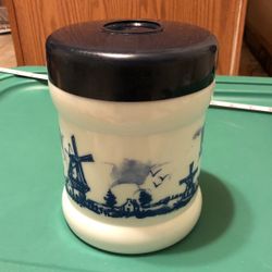 Vintage Valkenswaard Original Opaline Jar Blue Lid NV Willem II Sigarenfabrieken