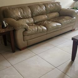 Leather Couch, Coffee Table & 2 End Tables