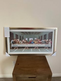 The last supper framed art in premium gold finish by leonardo da vinci size:18X32"