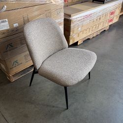Modern Minimalist Armless Accent Chair with Metal Legs Upholstered in Fabric Brown