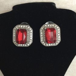 Red Crystal Earrings (3/4” X 5/8”)