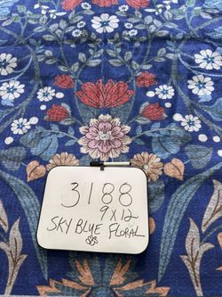 RUG, #3188, Sky Blue Floral, 9x12