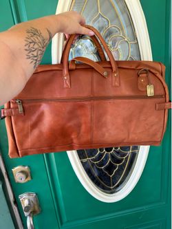 Claire Chase Brown Leather Garment Bag, Solid, Zipper Closure, Unisex Adult