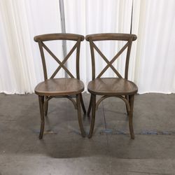 Pair of Brown Wood Cross-Back Dining Chairs