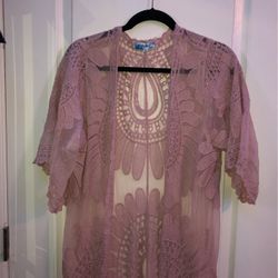 Rebellion Again Long Pink Lace Mesh Cover Up/ Cardigan 