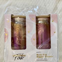 Brand New - Soda Can Sipper Glass Set with Bamboo Lids and Glass Straws