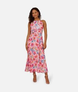Adrianna Papell Women's Floral Chiffon Halter Dress - Size 6, Ivory Multi, AH170
