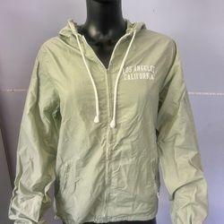 J Galt Sage Green Hooded Windbreaker Jacket Womens Small Lightweight Zip-Up Los Angeles LA California