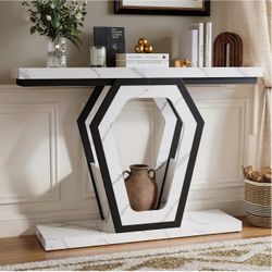 White Marble Console Tabl,Narrow Wood Sofa Table for Hallway