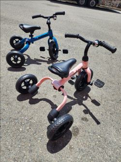 2 for $50 or 1 for $30 - Qty 2 (Blue and pink) barely used 3 in 1 Tricycles for Toddlers Age 2-5 Years Old, Folding Kids bikes