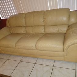 Beige Leather Three Seater Couch
