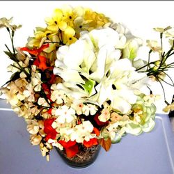 Glass Vase With Various Flowers 