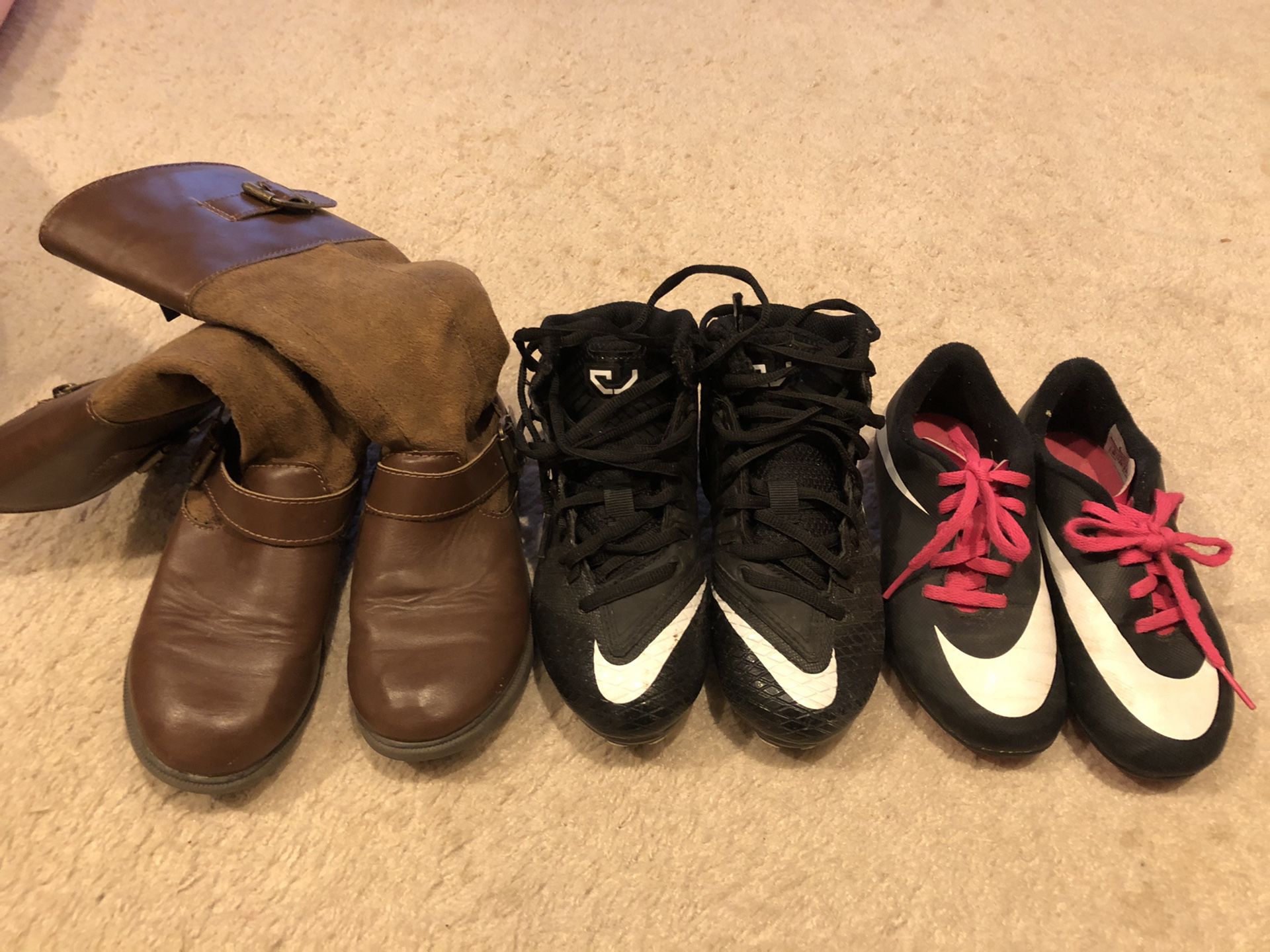 Girls boots and soccer shoes
