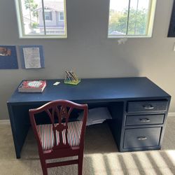 Blue Desk With Red Chair 
