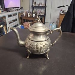 Antique Moroccan Silver-plate Over Brass Teapot Late 19th Century To Early 20th Century 7.5"H X 10"W