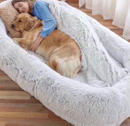 Human Dog Bed, Large Dog Beds for Humans Size Fits You and Pets, Washable Faux Fur Orthopedic Human Pet Bed for People Doze Off, Napping, Present Pill