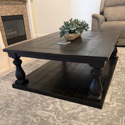 Matching Coffee Table + End Table Set – Solid Wood, Dark Finish 