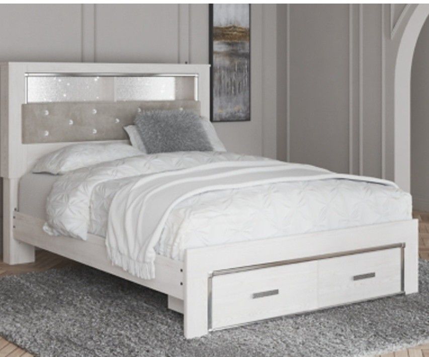 Brand New White Queen Upholstered Bookcase Bed With Storage 