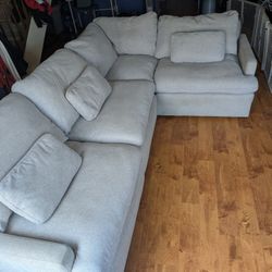 Alana Linen Grey White Fabric 5 Piece 126" Modular L-Shaped Sectional