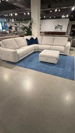 Large Light Gray Fabric Sectional Sofa with Ottoman