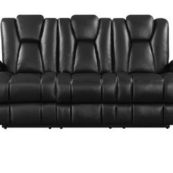 Reclining Power Sofa with Adjustable Headrests and Storage in Armrests Black