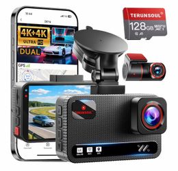 4K+4K Dash Cam Front and Rear, Free 128GB Card Included, 5.8GHz WiFi Dash Camera for Cars, Built-in GPS, G-Sensor, 170°Wide Angle, 3" IPS Screen, 24H 