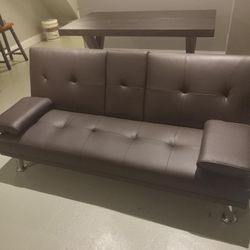 Brown Faux Leather Futon Sofa