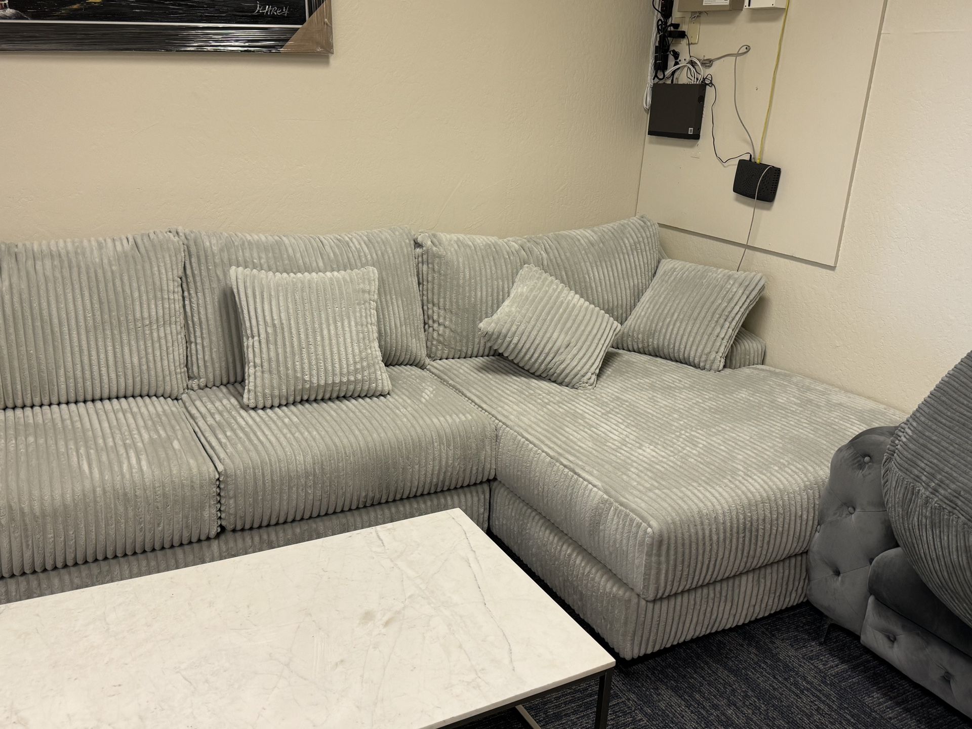 Tufted Grey Sectional Right Chaise