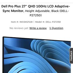 Dell Pro Plus 27" QHD 100Hz LCD Adaptive-Sync Monitor, Height Adjustable, Black (DELL-P2725D)
