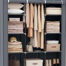 SONGMICS Portable Closet Clothes Storage Organizer w/ 10 Shelves 1 Clothes Hanging Rail - Grey