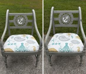 Two Distressed Nautical Captain Chairs