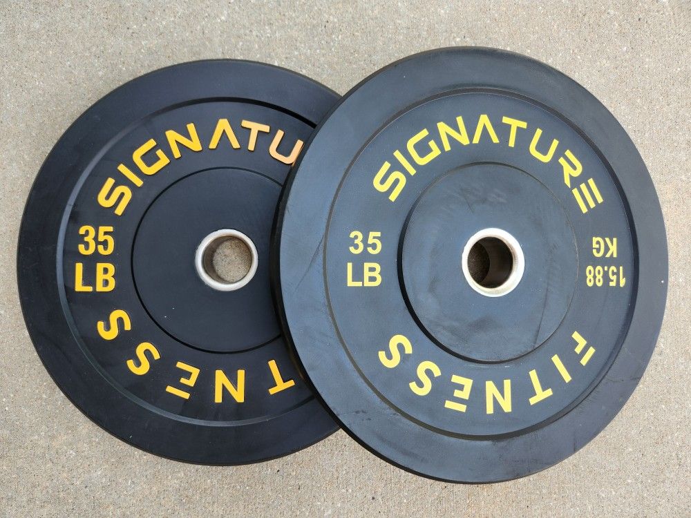 Signature Fitness 35lb 2" Olympic Yellow Letter Bumper Plate Weights