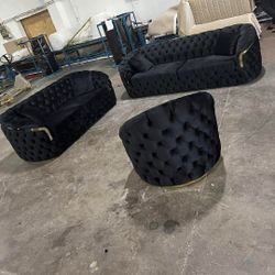 BURSA BLACK VELVET LIVING ROOM SET
Sofa & Loveseat & Chair