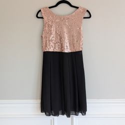 Juniors Mini Formal Sequin Dress, Black / Blush, Size M