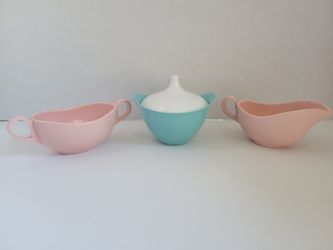 Set Of 3 Vintage Melamine Cream And Sugars