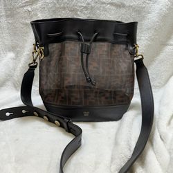 Fendi Brown Zucca Mesh And Leather Mon Tresor Grande Bucket Bag Made in Italy