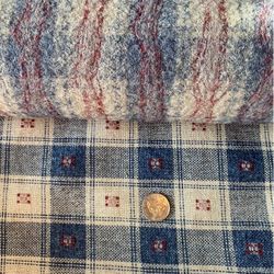 2yards 25”long upholstery plaid blue vanilla colored cotton blend fabric furniture chair couch