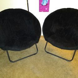 2 Black Faux Fur Saucer Chairs, Foldable 