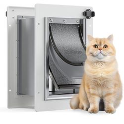 Cat Door for Wall Dog Door for Wall Exterior, 3-Flap Small Pet Door for Walls, All-Metal Frame and Telescoping Tunnel, Pets Up to 15 Lb (Small Size)