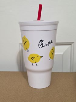 Chick-fil-A Lemon Chicks Cup White Tumbler with Lid and Straw Collectible