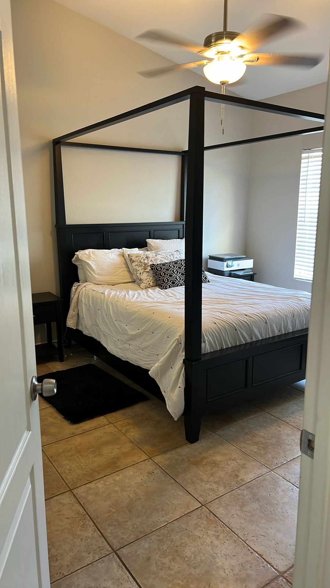 4 Poster Canopy Bed With 2 Large Side Tables. Bedroom Set Including Free Box Spring And Mattress.
