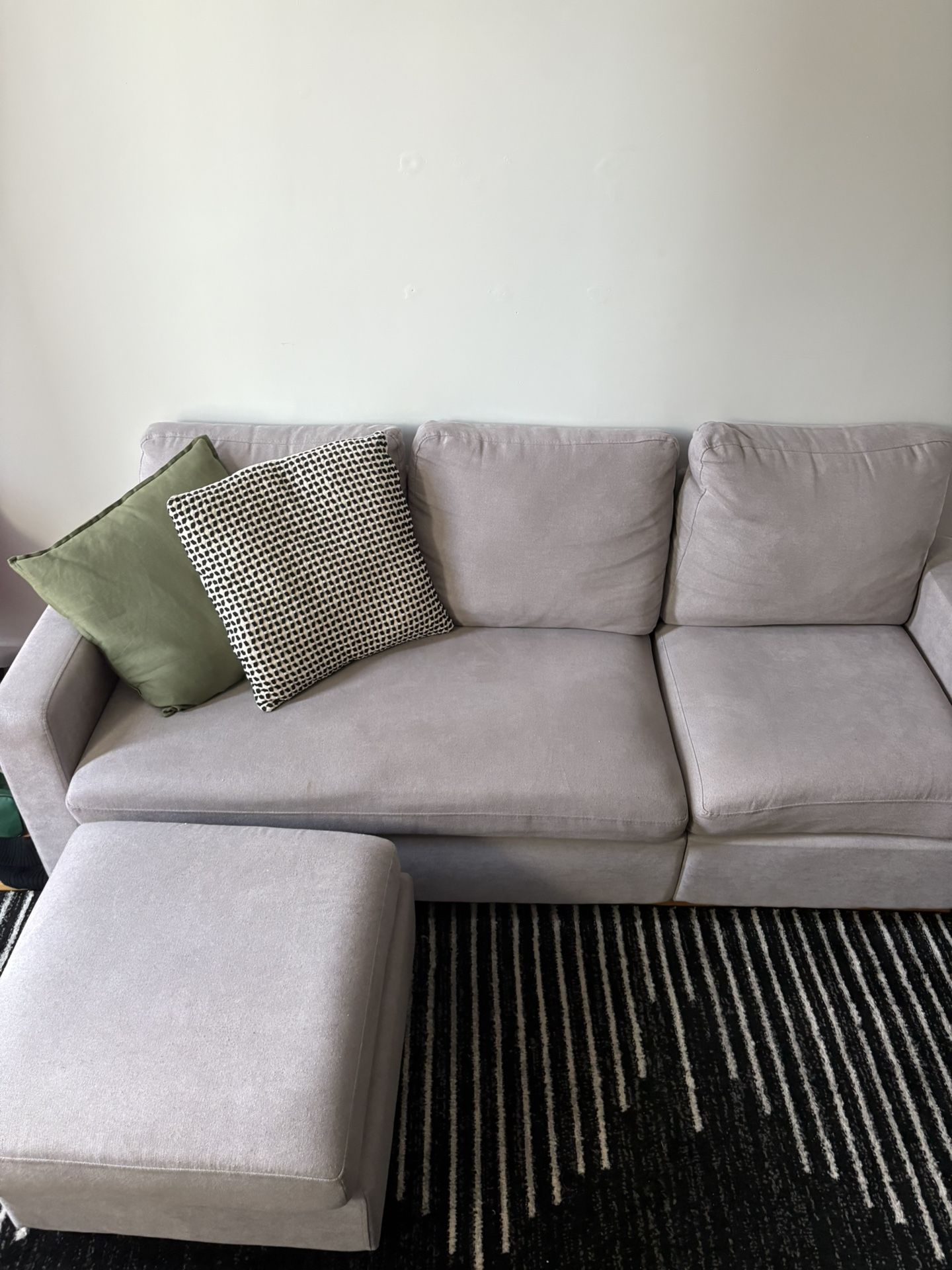 Light Gray Sofa with Ottoman – Great for Small Spaces