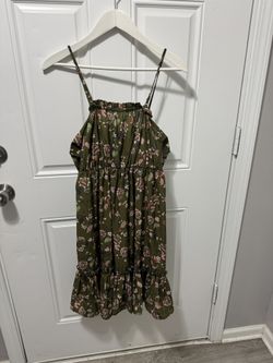 Army Green Pink Floral Dress Women’s Size Large.