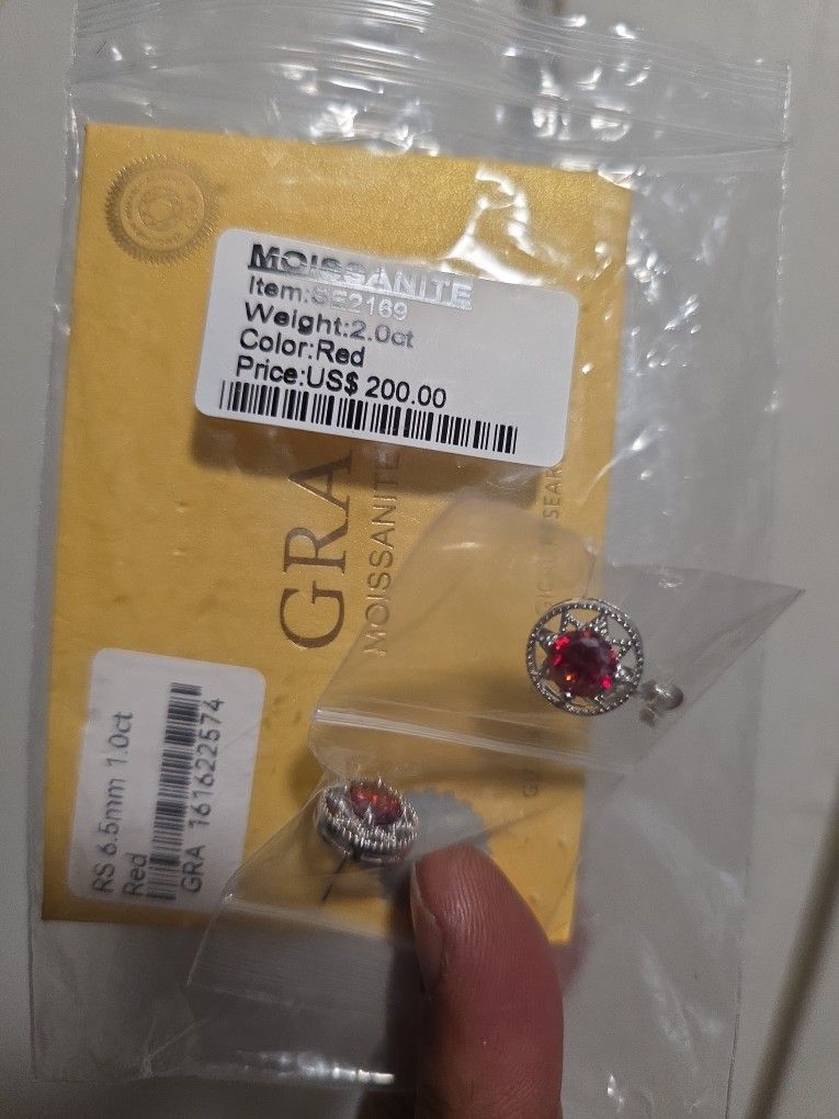 Moissanite Red Ruby Diamond Earings