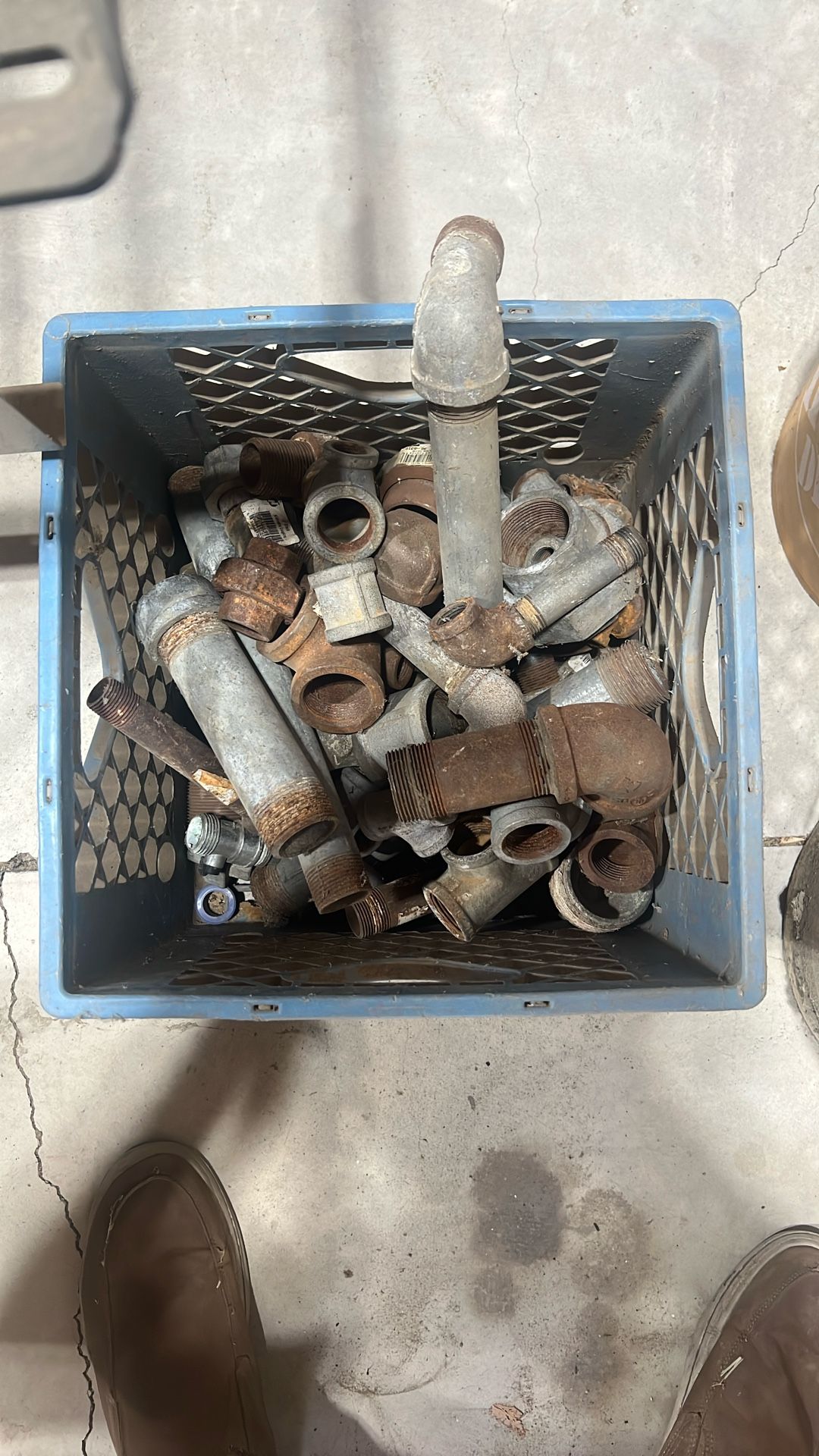 box Of Black Iron And Galvanized Pipe Fittings