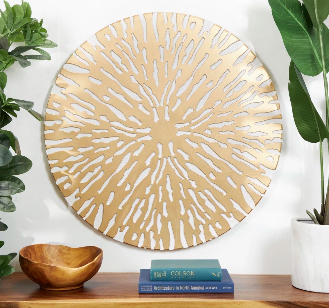 Wood Abstact STARBURST Gold & White 35.5” Wall Decor