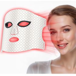 Red Light Therapy For Face, 7 Modes Portable Therapy Mask With 3000mah Rechargeable Remote, Blue, Orange, 850nm Infrared & Red Light Mask, 400 Leds Fo