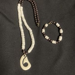 Genuine puka shell lava stone Hawaiian bracelet/necklace combo