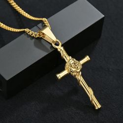 Crucifix Pendant Chain New Gold Flower 