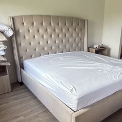 King Size Upholstered bed Frame  With Headboard